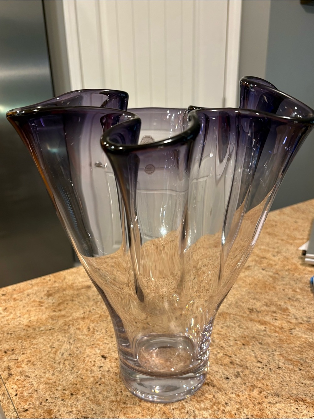 Lenox Ruffle Hand Blown Non Lead Crystal Vase in Amethyst Ombre